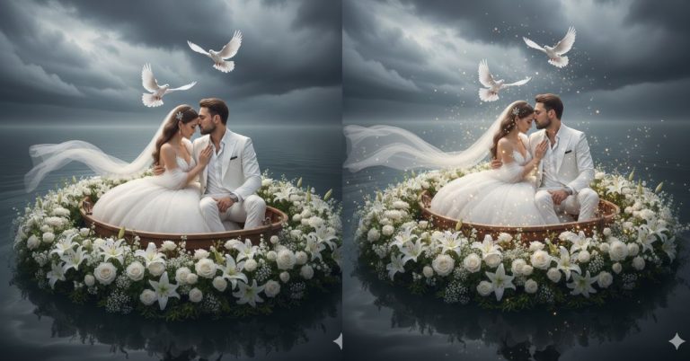 Romantic Wedding Boat Portrait