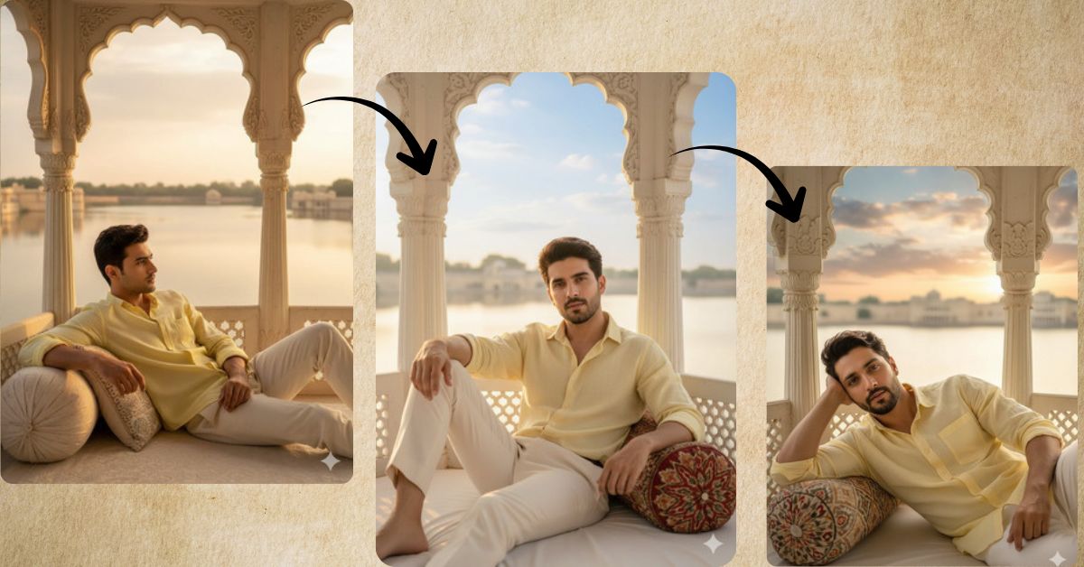 Royal Jharokha Portrait (Trending Udaipur Palace Lake Style)