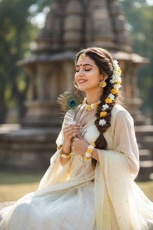 Seated with Peacock Feather Near Heart