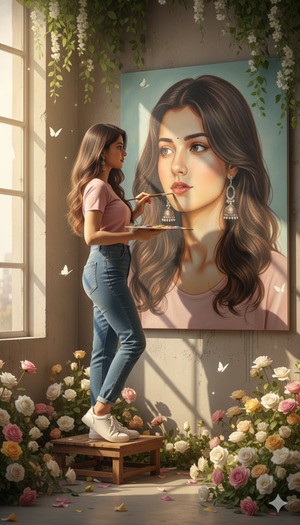 Side Angle Painting Pose Editorial Composition
