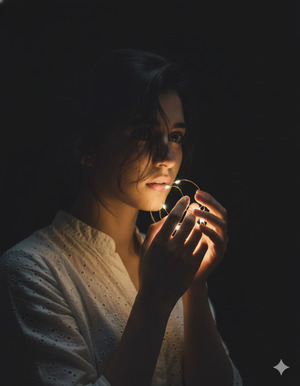 Side Face Pose with Lights Near Lips Cinematic Artistic