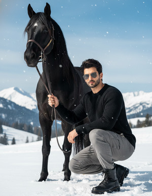 Side Facing Crouch with Horse Looking Forward Heroic Majestic