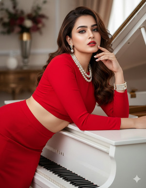 Side Lying Elegance on Piano Editorial Chic