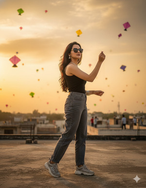 Side Pose Holding Kite String Cinematic Stylish