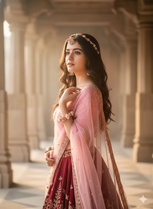 Side Pose with One Hand Holding Dupatta Royal Elegant