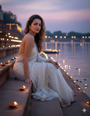 Side Seated with Hands Resting on Ghats pose 2