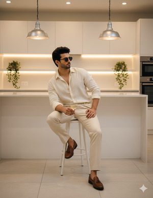 Side Turn Stool Pose Modern Fashion Editorial