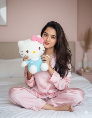 Sitting Cross Legged Hugging Toy to Cheek