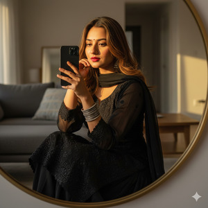 Sitting Slight Head Tilt Soft Elegant Look 1