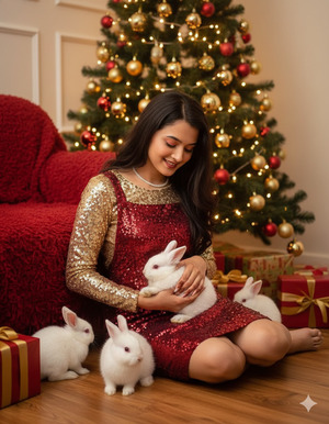 Sitting Upright Rabbit in Lap
