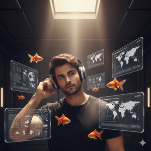 Slight Head Tilt One Hand Touching Headphone