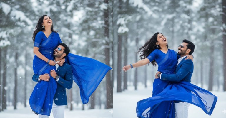 Snowy Couple Romance Scene