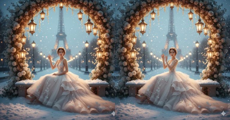 Snowy Paris Eiffel Tower Fashion Portrait