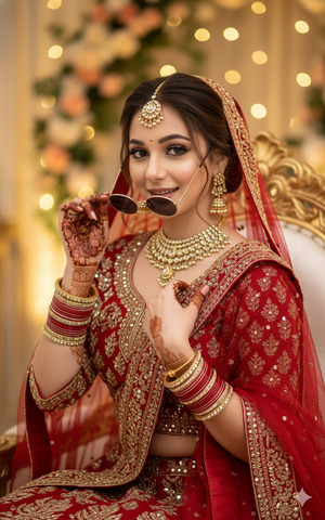 Soft Smile with Sunglasses Near Lips High Fashion Bridal