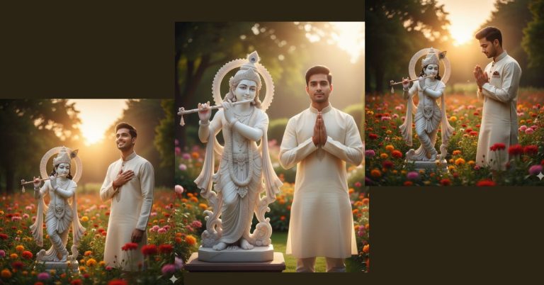 Spiritual Portrait with Lord Krishna (Indian Kurta Style)