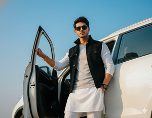 Standing Straight Hand on Door Edge Boss Energy Pose