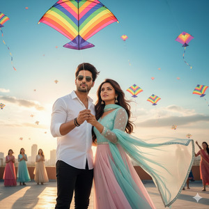 Together Holding the Kite String Romantic Focus