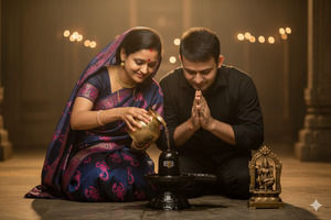 Traditional Indian Couple with Shivaling