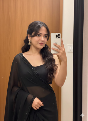 Trending Black Saree Mirror Selfie