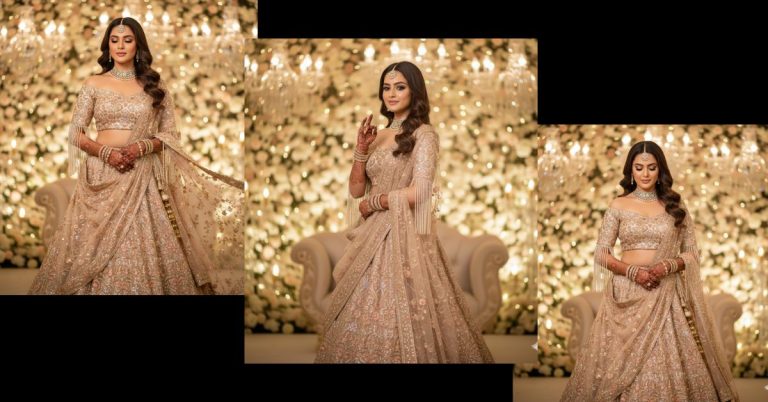 Trending Champagne-Peach Bridal Lehenga Look