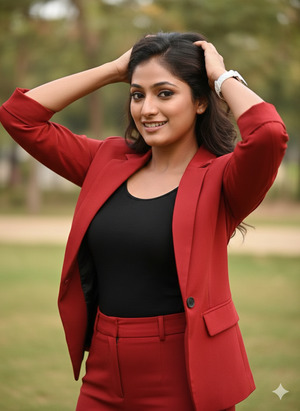 Trending Confident Red Blazer Outdoor Portrait