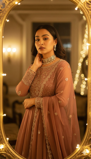 Trending Golden Light Mirror Portrait of Young Woman