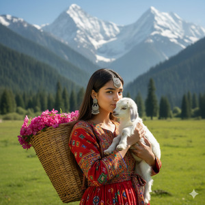 Trending Kashmir Girl with Goat in Snow Mountains 1
