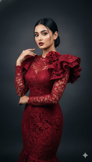 Trending Luxury Red Gown Fashion Portrait
