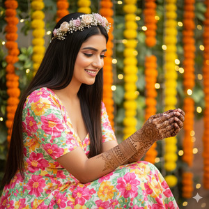 Trending Mehndi Ceremony Look for Festive Bridal Portrait