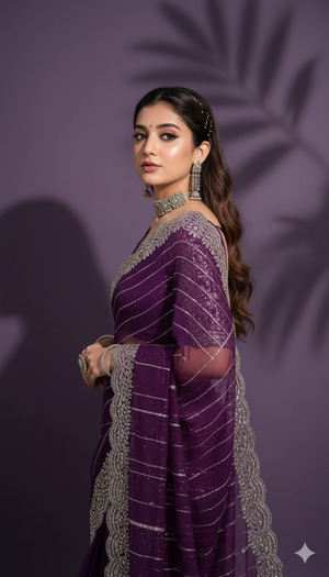 Trending Purple Saree Cinematic Portrait 1