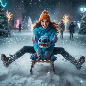 Trending Winter Action Scene with Stitch Ultra Realistic