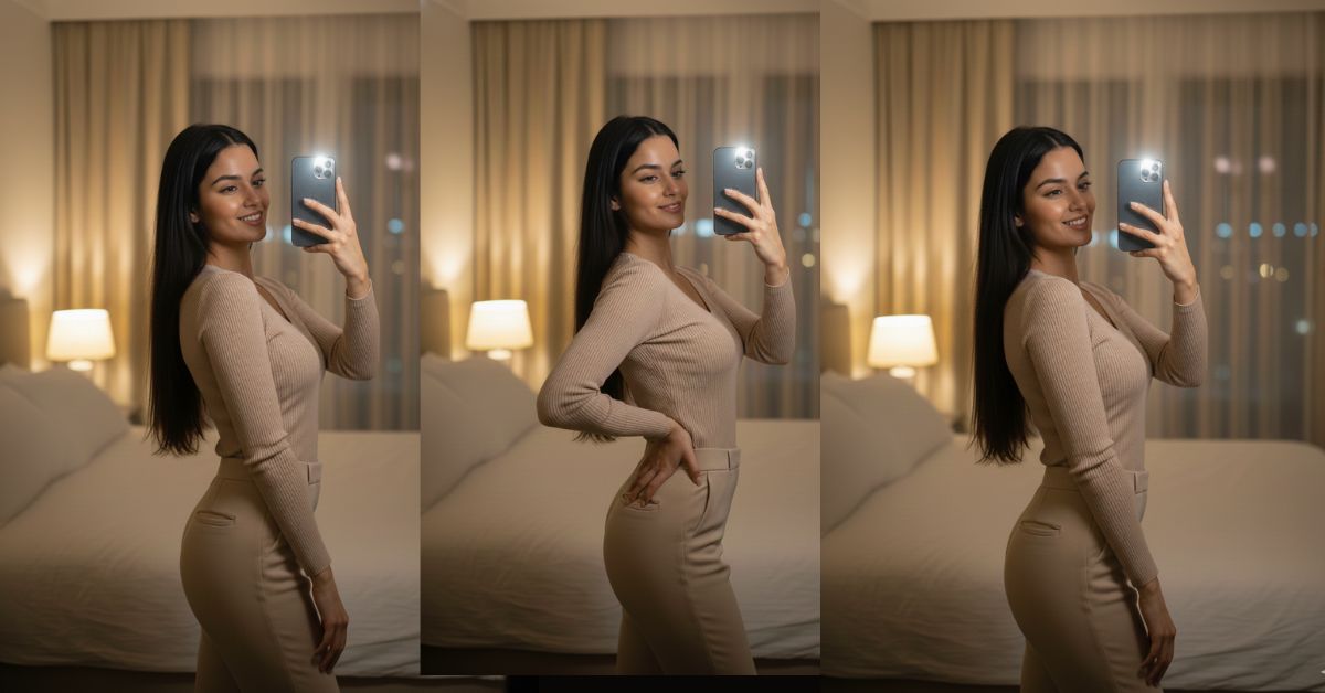 Warm Night Mirror Selfie in Bedroom Look