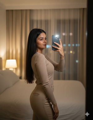 Warm Night Mirror Selfie in Bedroom Look