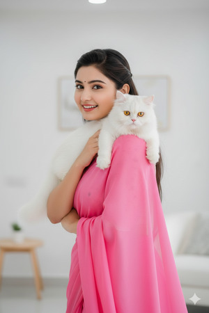 Woman Holding Cat on Shoulder Playful Look
