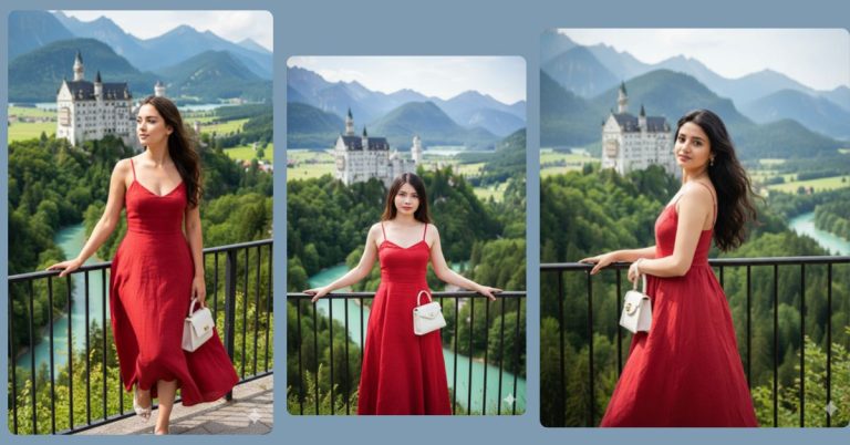 viral-ai-image-google-gemini-neuschwanstein-castle-red-dress-portrait
