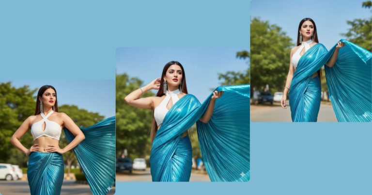 viral-ai-image-google-gemini-prompt-metallic-blue-fusion-saree-portrait-9-16
