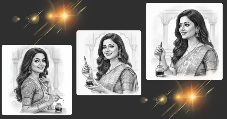 viral-google-gemini-prompt-monochrome-sketch-indian-woman
