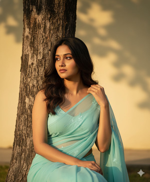 Back Leaning on Tree One Hand Touching Hair