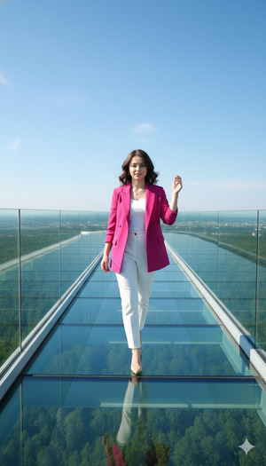 Confident Walk with One Hand Raised