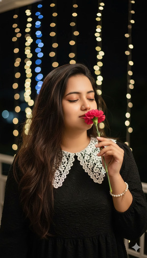 Flower Near Lips Slight Head Tilt