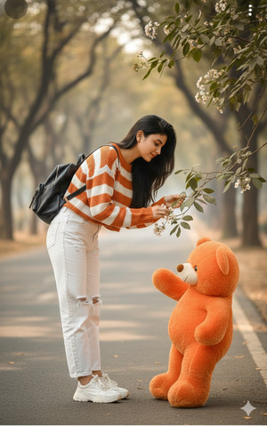 Looking Down at Flowers Pose