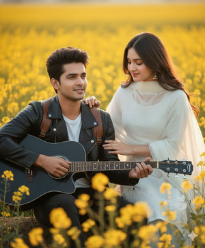 Man Slightly Seated Woman Standing Beside