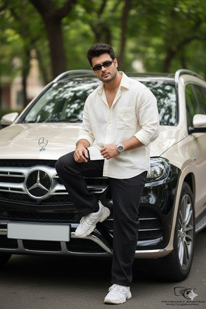 One Leg on Car Confident Lean