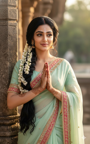 Pose Variant 2 – Hands Gently Joined in Front Bhakti Pose