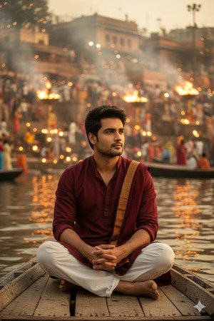 Trending Cinematic Varanasi Ganga Aarti Portrait