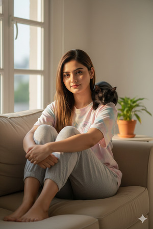 Trending Cozy Lifestyle Portrait with Cat
