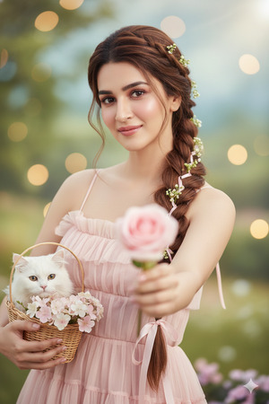Trending Pink Dress Girl with Cat Portrait